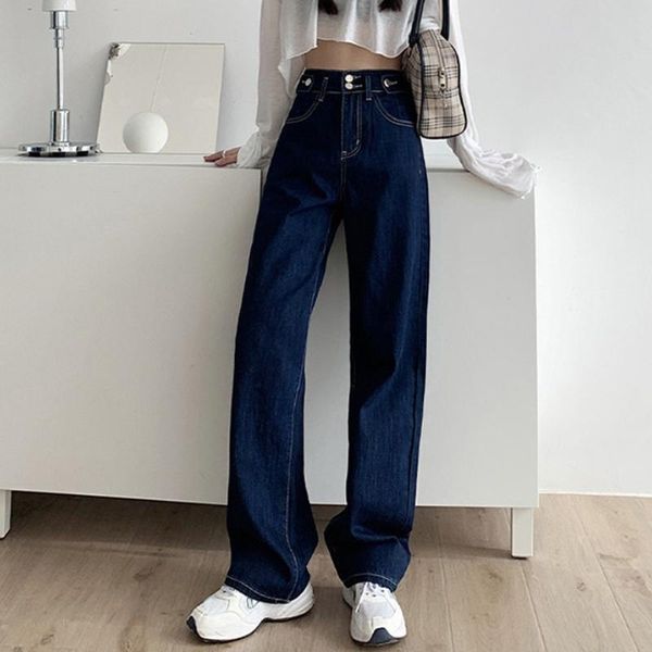 

women's jeans spring and autumn 2021 high waist wide leg pants with loose hanging feeling floor dragging leisure, Blue