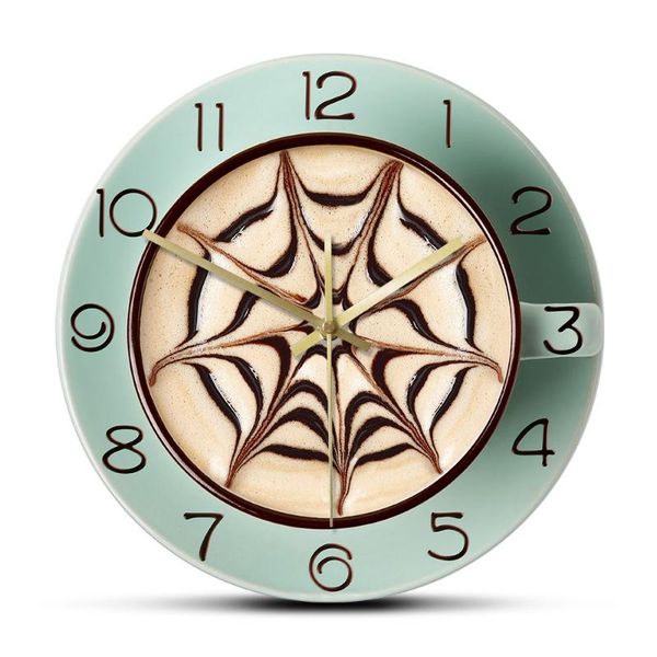 

silent non-ticking wall clock cappuccino foam art kitchen wall art clock cafe time fresh coffee latter coffee mania home decor