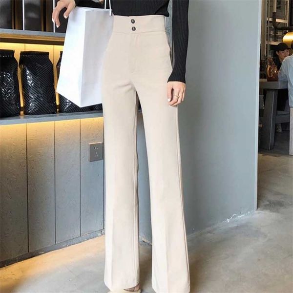 

whcw cgdsr autumn winter korean style high waist streetwear wide leg pant casual solid trousers women woman flare pants 210915, Black;white