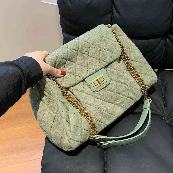 Sacos de compras Moda Quilted Scrub PU Couro Crossbody Bags para mulheres 2021 pequena cadeia de cadeia bolsas e bolsas 7727 220304