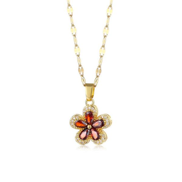 

pendant necklaces one piece titanium steel necklace blossom flower gold clavicle chains crystal plant jewelry gift top, Silver