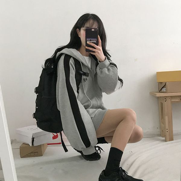 

cyjr zip-up harajuku hoodies for women's clothes long sleeve jumper with regular korean hoodie sweatshirt 149s, Black;brown