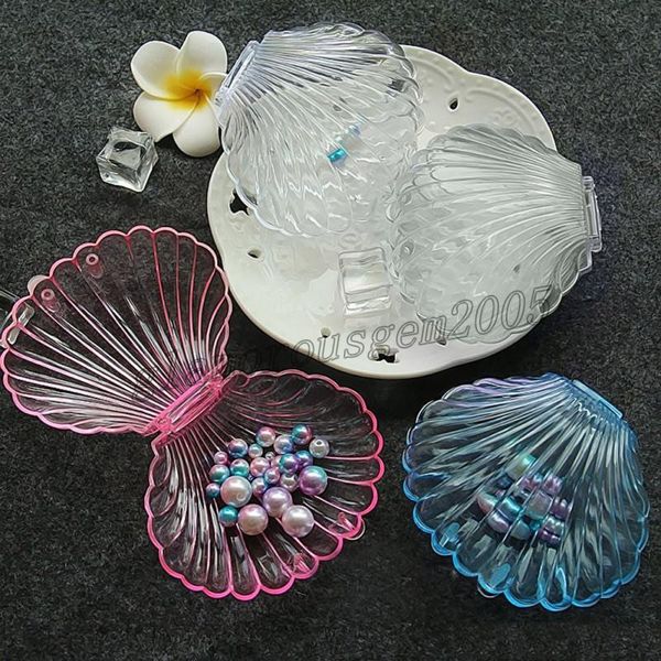 

transparent shell jewelry box sweet girl cute shell jewelry case small fresh fan-shaped storage packaging valentine's day gift, Black;white