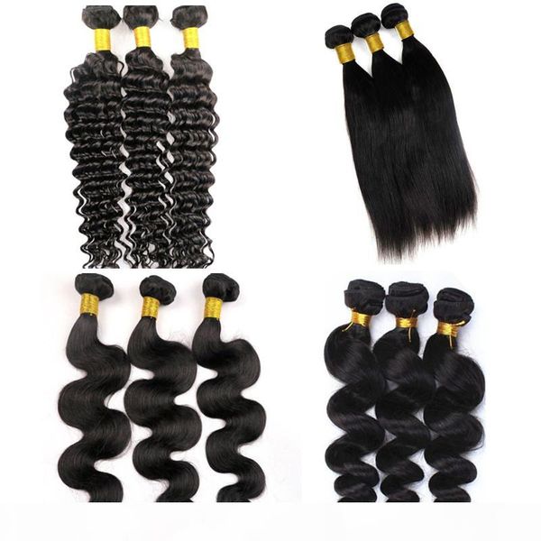 

virgin human hair weaves brazilian hair bundles 34inch weft 100% unprocessed peruvian indian mongolian human hair extensions, Black