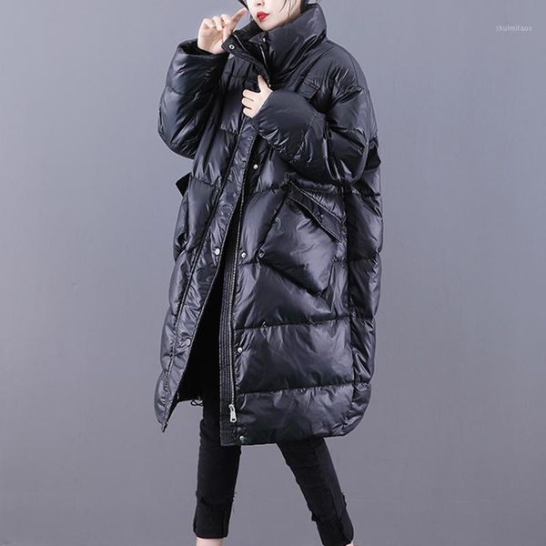 

women's down & parkas 2021 90% white duck thick warm jacket female winter loose long fashion feather coat snow outwear, Black