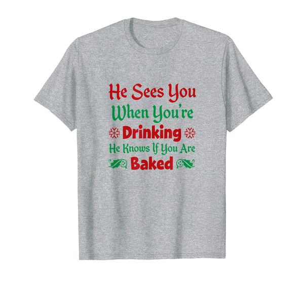 

Funniest Santa Sees You - Xmas Drinking T-Shirt, Mainly pictures