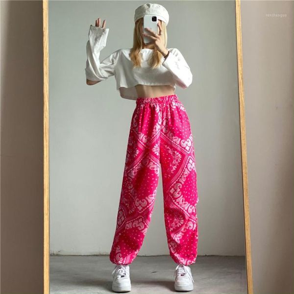 

trousers female korean hip hop pants sweatpants jogger clothes pantalones size high waist jogging women printed loose sportwear women's, Black;white
