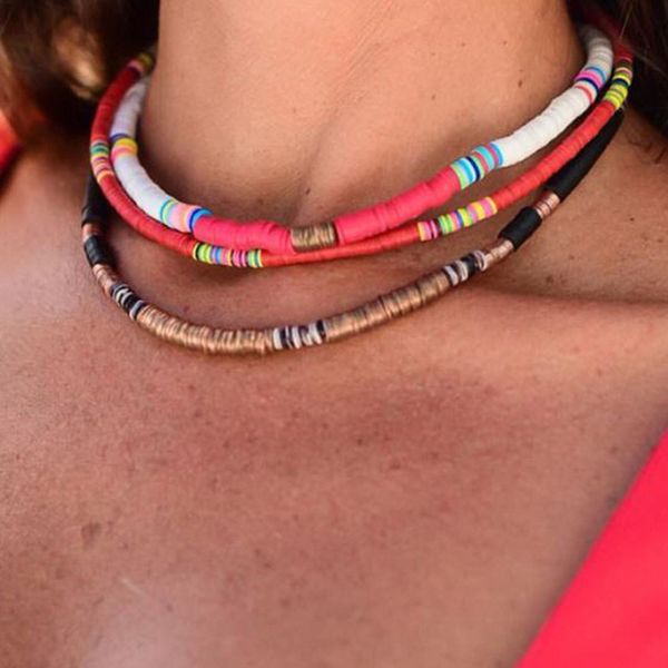 

budrovky new multi-layer combination color soft pottery necklace female environmental protection ins wind handmade string rice bdio chan con, Silver