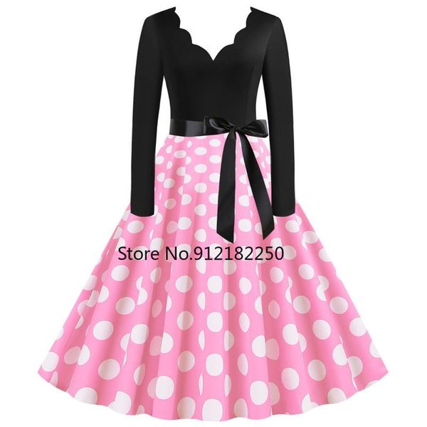 

casual dresses fashion christmas dress women vintage winter polka dot print long sleeve elegant party plus size s~3xl robe femme, Black;gray