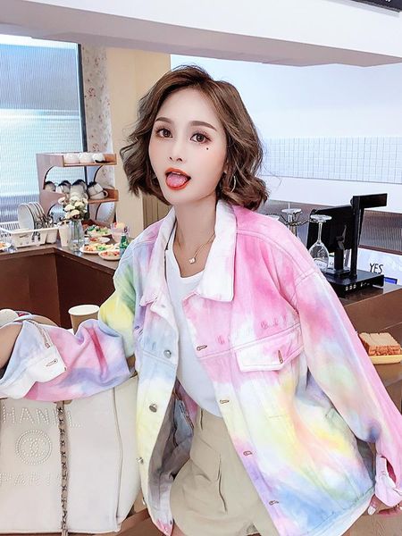 

european station 2021 autumn new gradient color loose denim women's lazy wind jacket short coat trendy brand, Black;brown