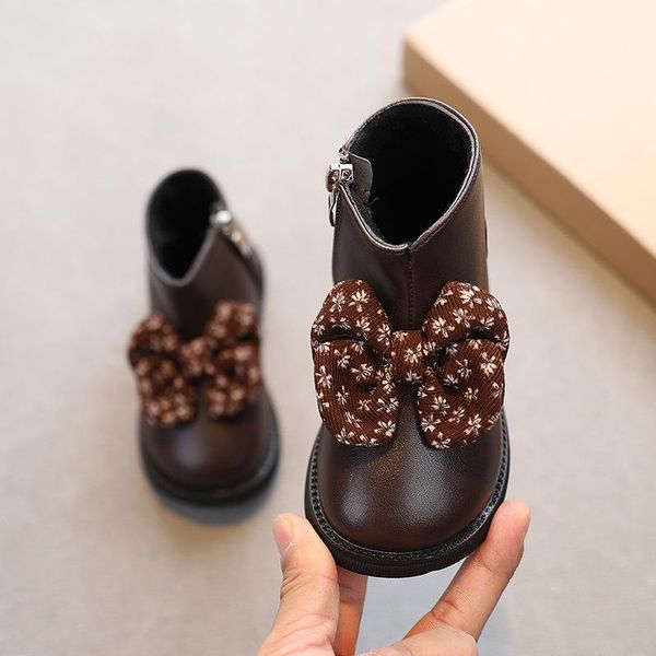 

boots children' shoes little girl bow short plus velvet warm cotton girls fashion princess soft-soled, Black;grey