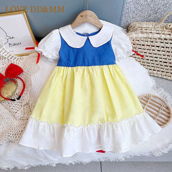 

love dd&mm girls dresses fashion kid's wear princess bow patchwork short sleeve dress kids costumes for baby 3-8 years 210715, Red;yellow