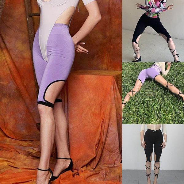 

women's fashion lace up casual high waist yoga pants five-point pants, White;red