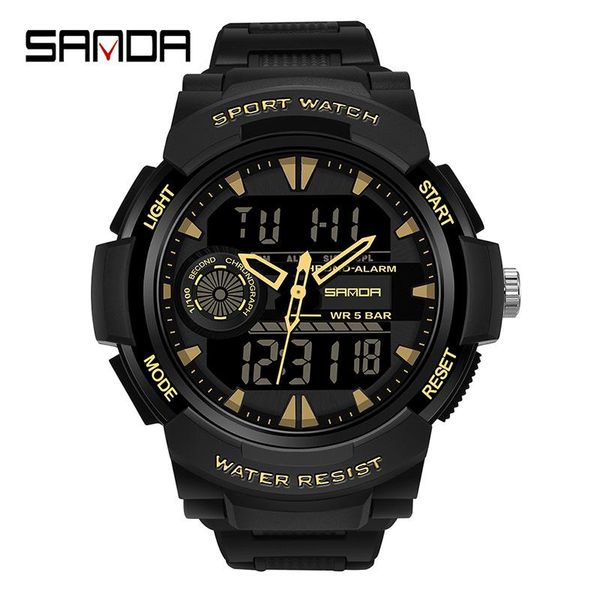 

wristwatches sanda sport watches men digital quartz watch life waterproof led clock military male relogio masculino, Slivery;brown