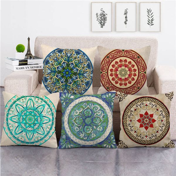 

wholesale pillowcase vintage circle flowers design cushion cover linen/cotton sofa pillow cover decorative pillows