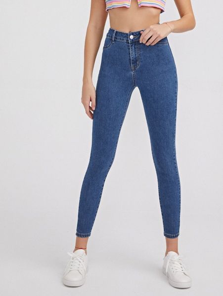 

high waist skinny cropped jeans s6vd#, Blue