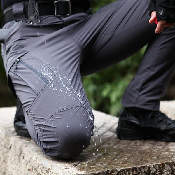 

men's pants stretch tactical cargo hiking trekking camping fishing waterproof long trousers male outdoor army military work pant, Black