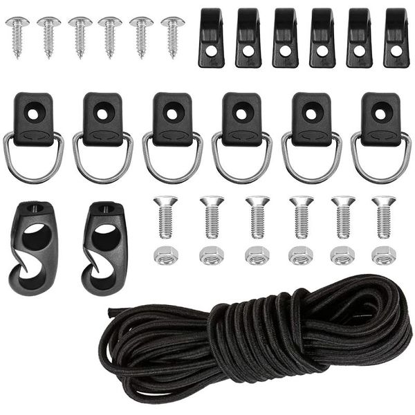 

rafts/inflatable boats kayak deck rigging kit 8ft bungee cord mounting set with elastic nylon stainless steel screw c/d rings j hooks multip