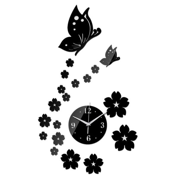 

diy mute wall clock butterfly clock for living room office kitchen decor personality wall black