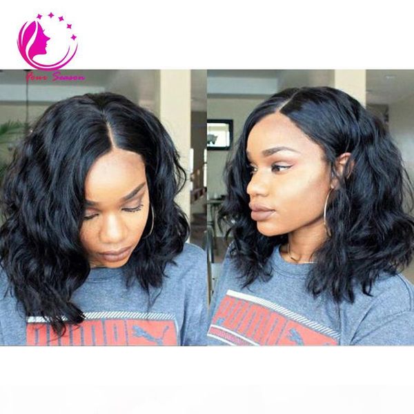 

2017 selling bob lace front wigs wavy brazilian human hair full lace wigs side middle part glueless short wigs for black women, Black;brown