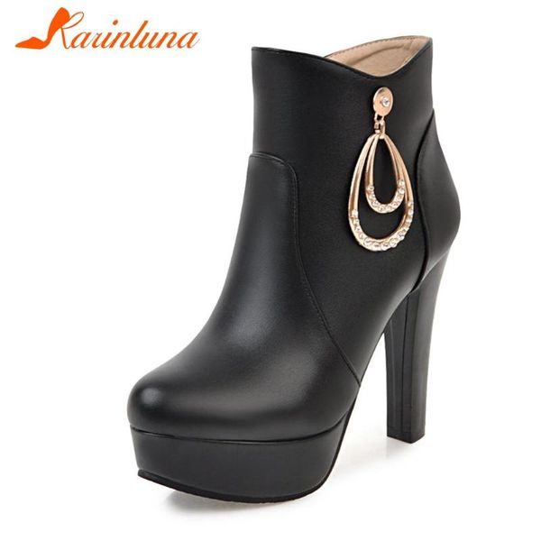 

boots karin 2021 fashion design shoes lady women solid casual spike heels platform round toe zip up black stylish booties