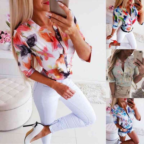

fashion women openwork long 3 4 sleeve loose shirt ol ladies plain casual button blouse summer basic shirts, White