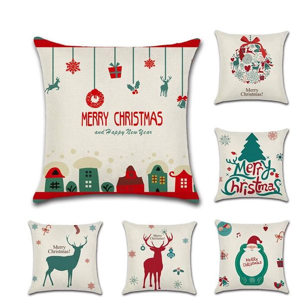 Federa natalizia Lavabile Alce Fodera per cuscino per divano per auto Fodera per cuscino in lino Decorazioni natalizie Tessili per la casa 6 stile WLL222