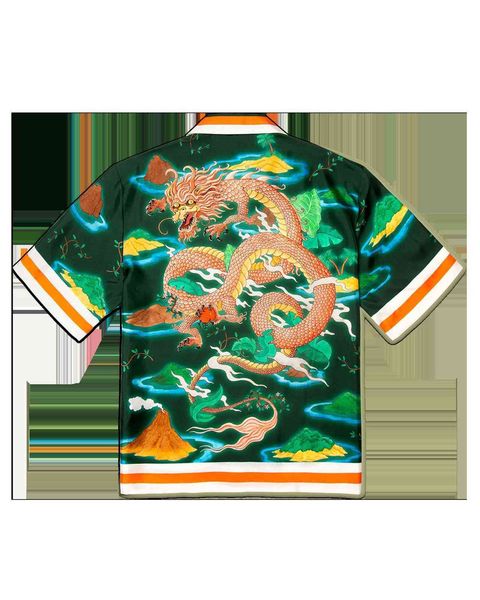 

casablanca red dragon 21s sicilian island silk hawaiian long sleeve shirt, White;black