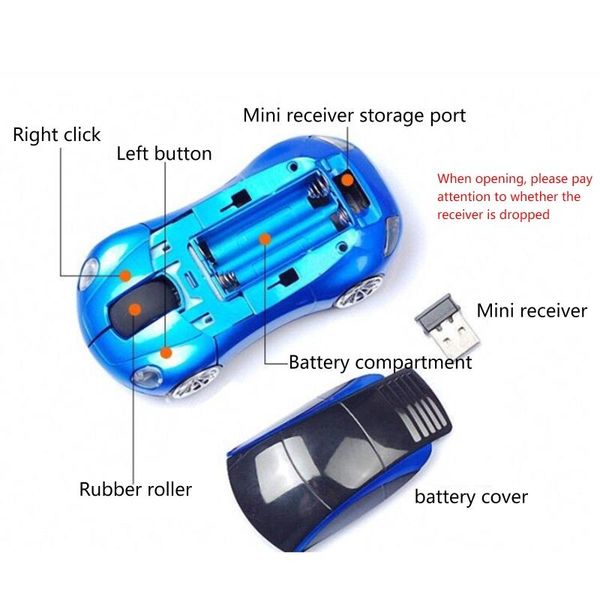 

2.4g 1600dpi mouse usb receiver wireless led light car shape optical mice p9ya