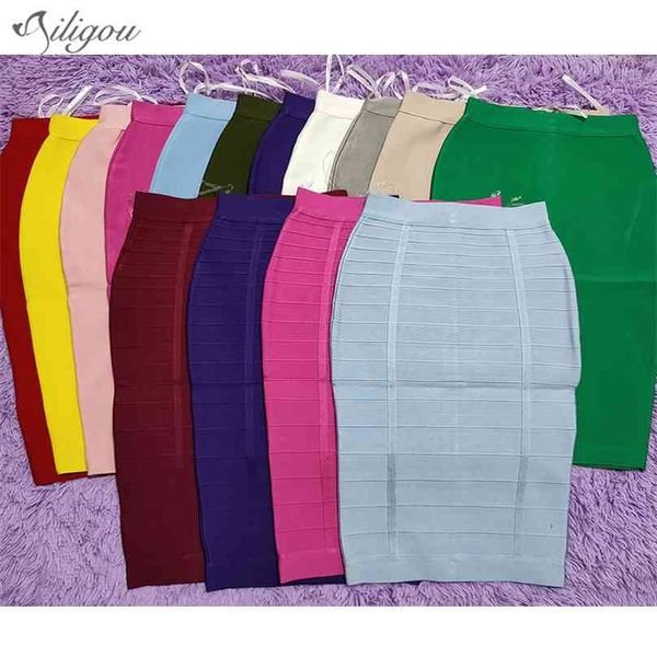 Ailigou Bandage Gonne 16 Colori Rayon Donne Sexy Celebrity Party Al ginocchio rosso blu verde nero rosa bianco giallo 56CM 210629