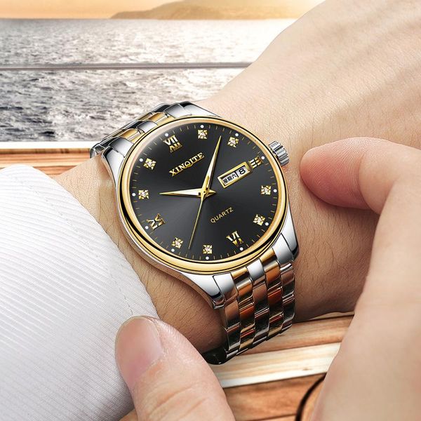 

wristwatches xinqite mens watches luxury quartz in sports watch men stainless steel water resistant auto date luminous, Slivery;brown
