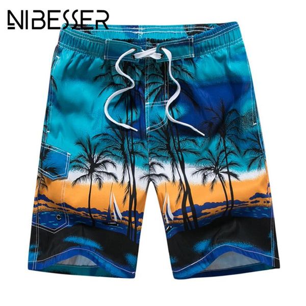 

nibesser summer workout shorts men casual tree print beach short pants fashion hawaiian drawstring mens beach shorts plus size, White;black