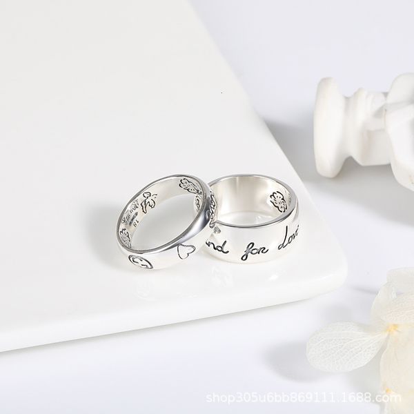 

ring gujia s925 silver love fearless couple for men and women common japanese korean letters women's