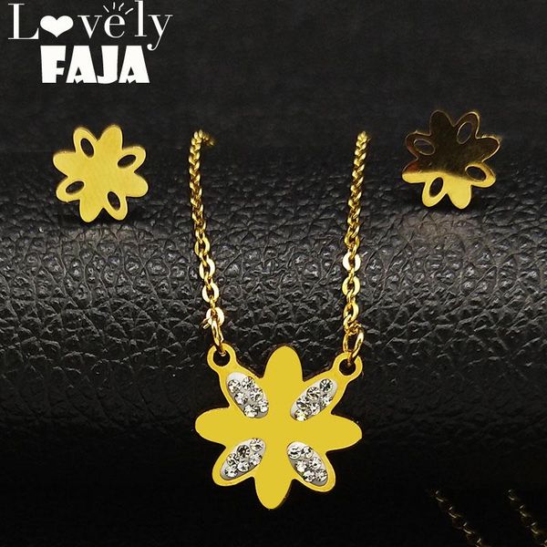 

earrings & necklace 2021 fashion small flower stainless steel jewelry set for women gold color earring jewellry bisuteria s178591s03, Silver