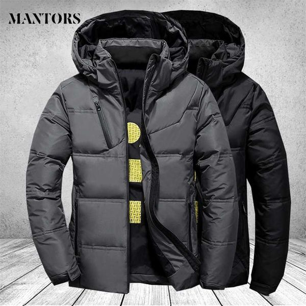 Mens White Duck Down Jacket Quente Com Capuz Bordado Baiacu Revestimento Casaco Masculino Casual Casual Overcoat Thermal Winter Parka Homens 4xl 211110