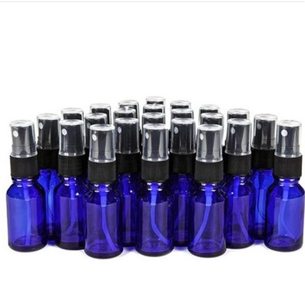 

24, cobalt blue, 15 ml (1/2 oz) glass bottles, with black fine mist sprayer's refillable essential oil bottles