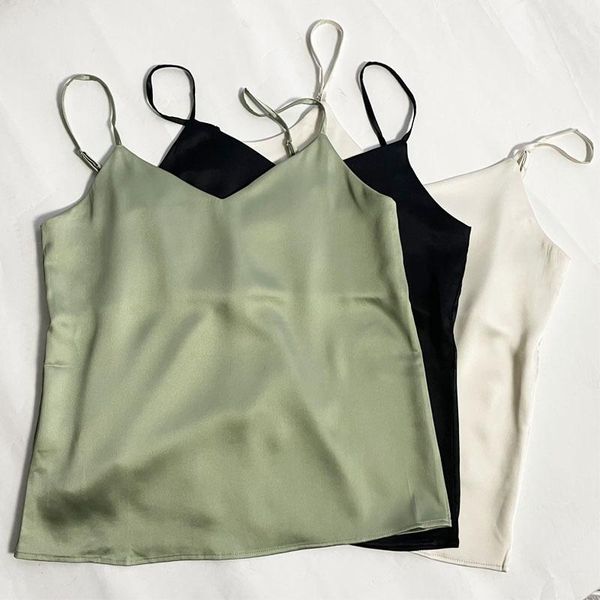 

women's tanks & camis camisoles ies green woman sleeveless summer imitation silk elegant vest solid color tube, White