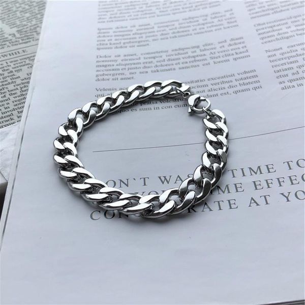 

link, chain hangzhi 2021 men's bracelets stainless steel curb cuban link silver color black gold bracelet men women jewelry gift