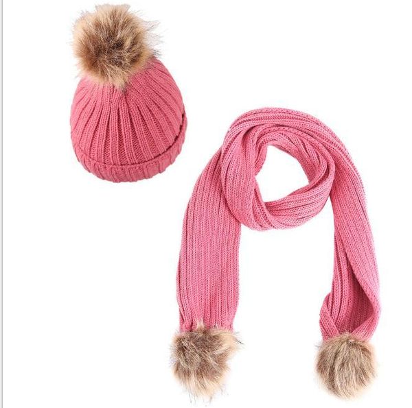 

hats, scarves & gloves sets parent-child caps cute infant baby pompon winter hat scarf real natural fur ball mother kids warm knitted hats b, Blue;gray