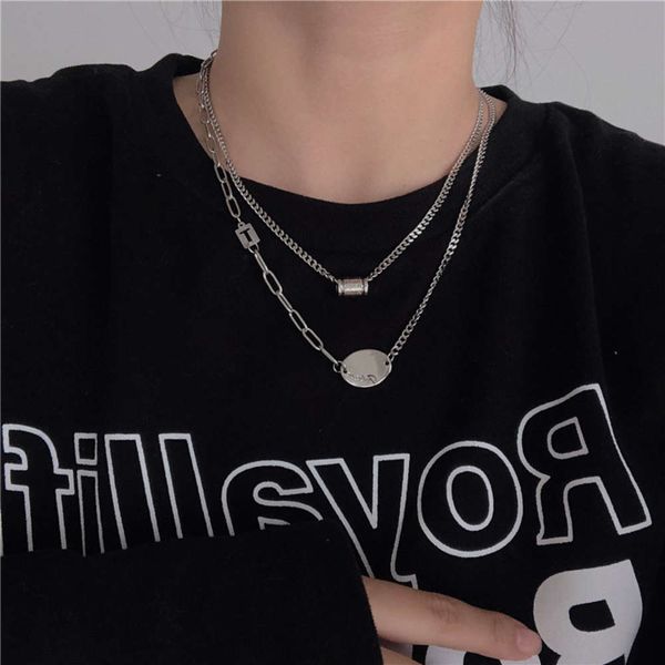 

hbp fashion japan and south korea new titanium steel necklace fashionable personality double layer never fade yuan brand letter cold wind cl, Silver