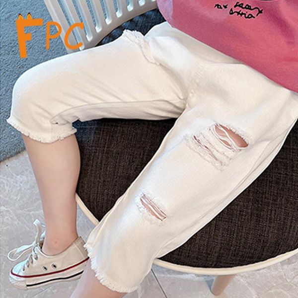 

jeans solid hole fashion casual for girls straight slim elastic waist long 2-9 years old baby clothes, Blue