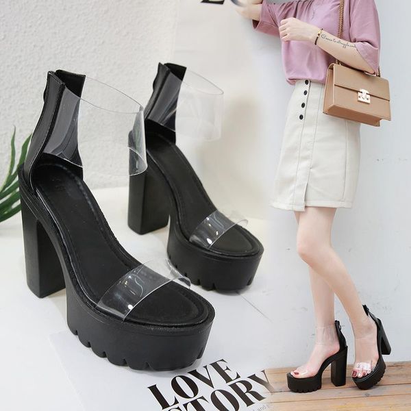

with heel female sandal women's low shoes all-match espadrilles platform thick girls low-heeled block comfort fashion high, Black
