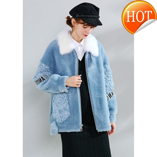 

coat real fur female autumn winter warm jacket women clothes 2021 korean elegant short sheep shearing jacket wool hiver 3508, Black