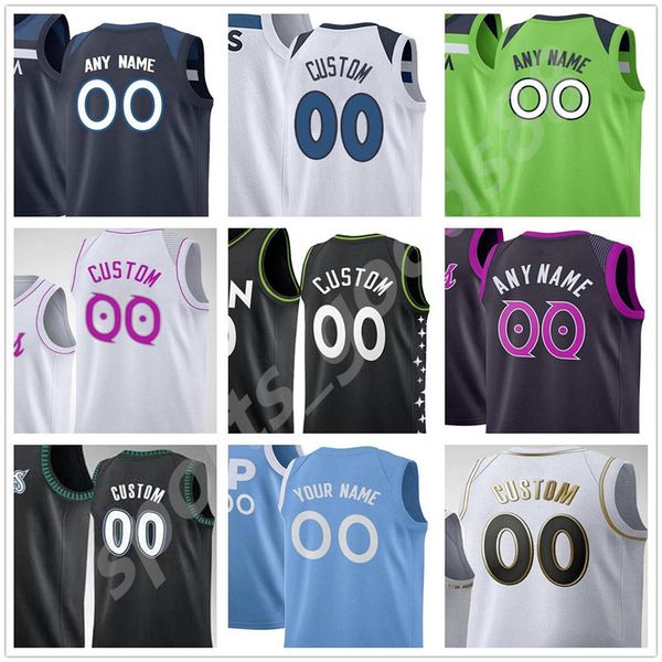 

custom printed anthony 1 edwards d'angelo 0 russell karl anthony 32 towns ricky 9 rubio okogie men woman kids jerseys, Black