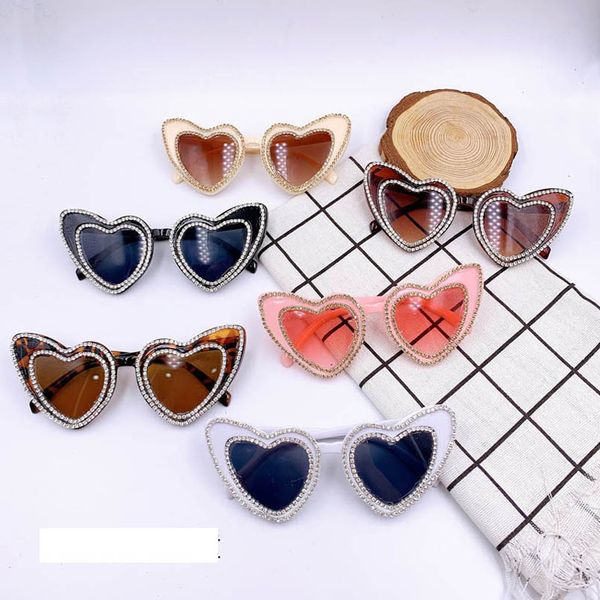 

childrens sunglasses girls boys beach protective uv400 ultraviolet-proof love kids accessories glasses cartoon rhinestone b7678, Blue