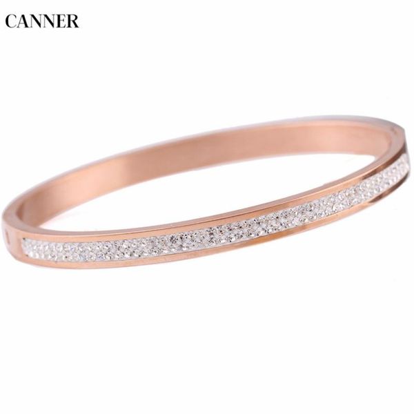 

charm bracelets canner rose gold silver two row crystal rhinestone pave stainless steel trendy jewelry for women, Golden;silver