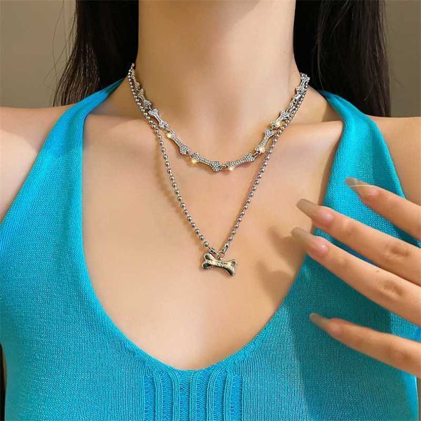

pendant necklaces fashion design bone clavicle chain simple personality trendy street hip hop harajuku men and women same necklace, Silver