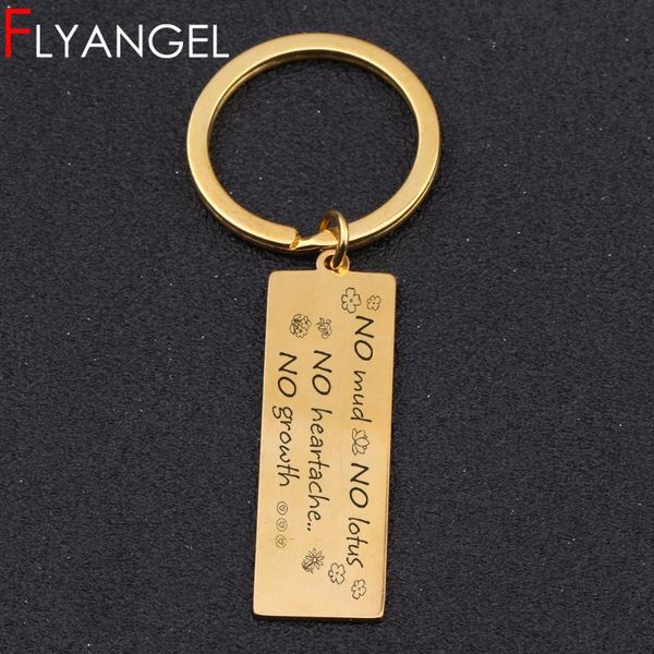 

keychains engraved flowers key chain no mud lotus heartache growth inspirational holder motivational bag charm, Silver