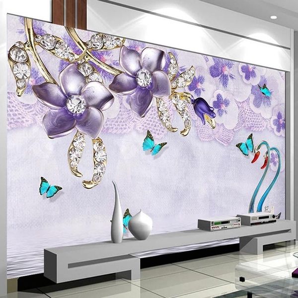 

wallpapers custom po mural wallpaper 3d embossed swan flower jewelry living room sofa tv background wall papers home decor painting