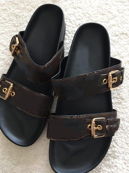 

fashion-women men sandal luxy designer lady gentlemen colrful canvas lettr anatomic leather slide 6 style model zho612, Black